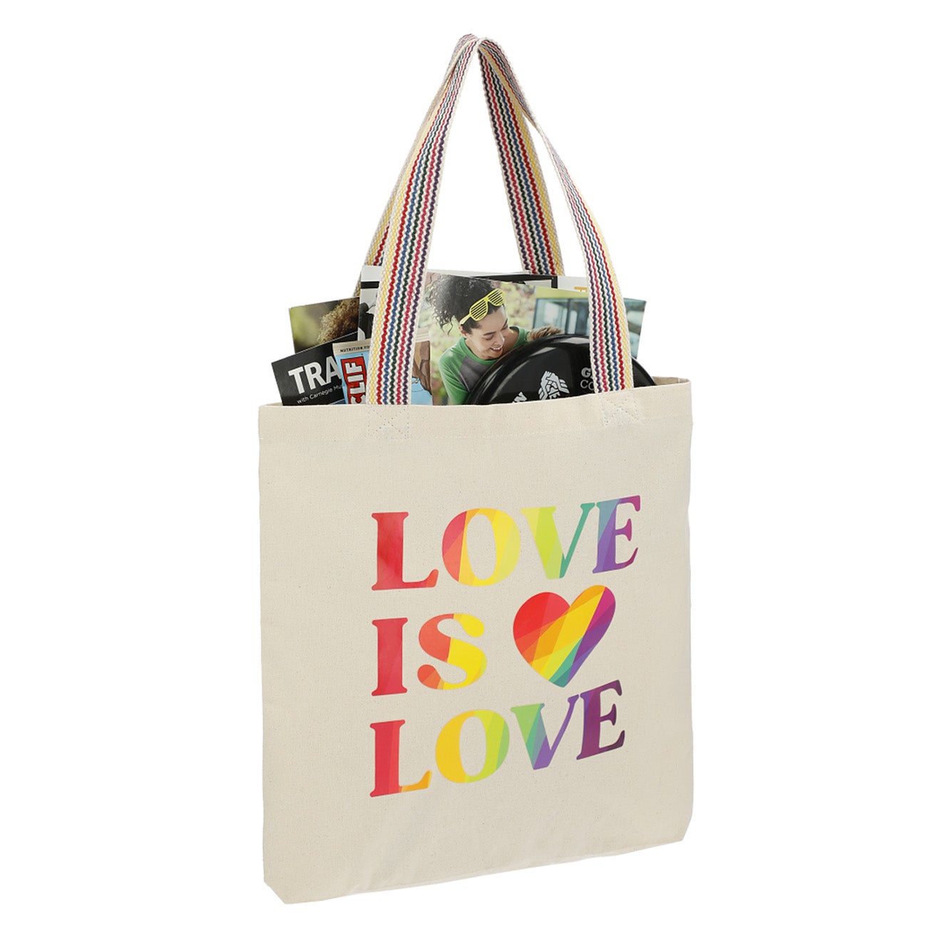 Recycled Cotton Tote Bag with Rainbow Straps Eco Promotional Products